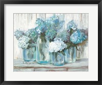 Hydrangeas in Glass Jars Blue Fine Art Print