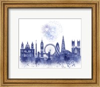 London Skyline Watercolour Splash Blue Fine Art Print
