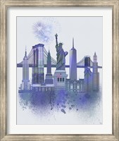 New York Skyline Watercolour Splash Blue Fine Art Print