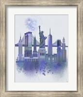 New York Skyline Watercolour Splash Blue Fine Art Print