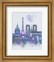 Paris Skyline Watercolour Splash Blue Fine Art Print
