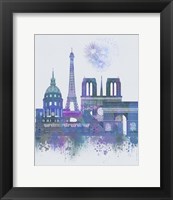 Paris Skyline Watercolour Splash Blue Fine Art Print