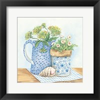 Blue and White Pottery with Flowers I Fine Art Print