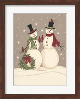 Wreath & Cardinal Snowmen Fine Art Print