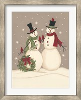 Wreath & Cardinal Snowmen Fine Art Print