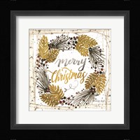 Merry Christmas Birch Wreath with Berries Fine Art Print