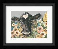 Cow in the Flower Garden Framed Print