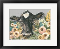 Cow in the Flower Garden Framed Print