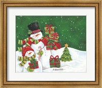 Father and Son Merry Christmas Snowmen Fine Art Print