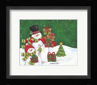 Father and Son Merry Christmas Snowmen Fine Art Print