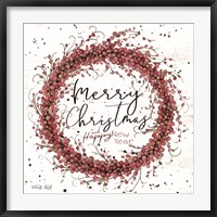 Merry Christmas Berry Wreath Fine Art Print