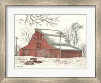 Winter Barn with Pickup Truck Fine Art Print