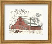 Winter Barn with Pickup Truck Fine Art Print