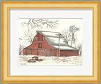 Winter Barn with Pickup Truck Fine Art Print