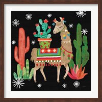 Lovely Llamas III Christmas Black Fine Art Print