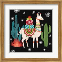 Lovely Llamas II Christmas Black Fine Art Print