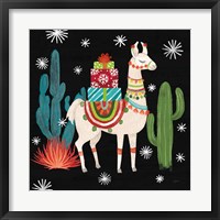 Lovely Llamas II Christmas Black Fine Art Print