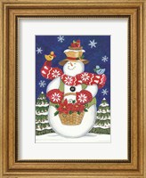 Snowman with Poinsettias Fine Art Print