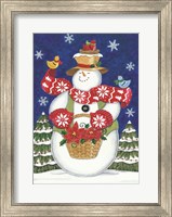 Snowman with Poinsettias Fine Art Print