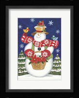 Snowman with Poinsettias Fine Art Print