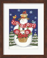 Snowman with Poinsettias Fine Art Print