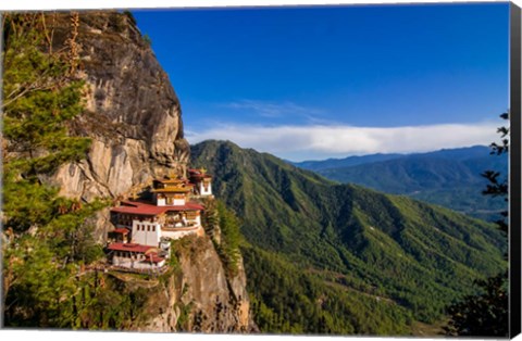 Framed Tiger&#39;s Nest, Goempa Monastery Hanging In The Cliffs, Bhutan Print