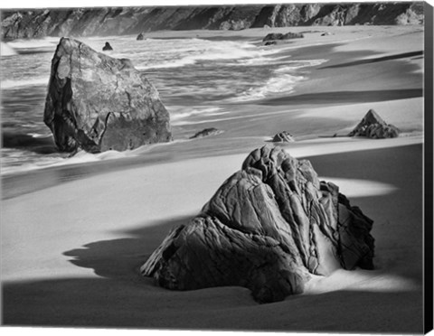 Framed Rocky Coastline Of Garrapata Beach, California (BW) Print