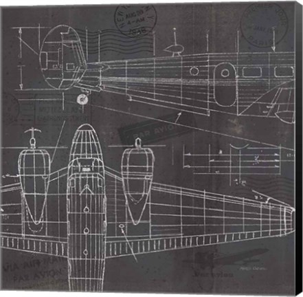 Framed Plane Blueprint II Print