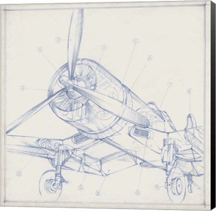 Framed Airplane Mechanical Sketch II Print