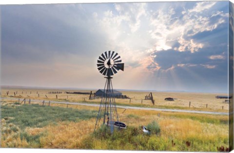 Framed Windmill Sunset Print