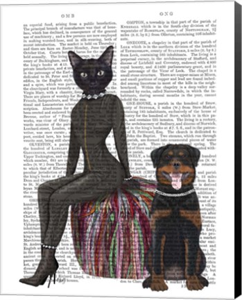 Framed Black Cat and Rottweiler Book Print Print
