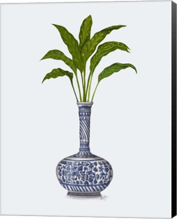 Framed Chinoiserie Vase 3, With Plant Print