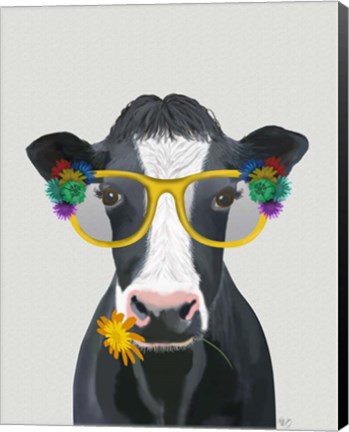 Framed Cow and Flower Glasses Print