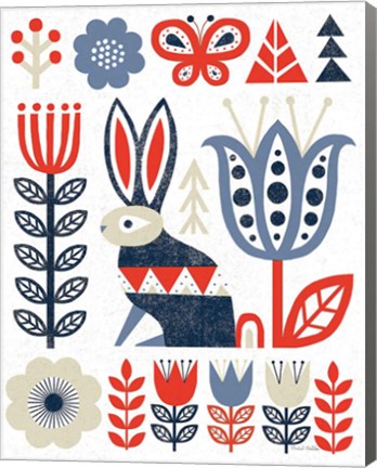 Framed Folk Lodge Rabbit Red Navy Print