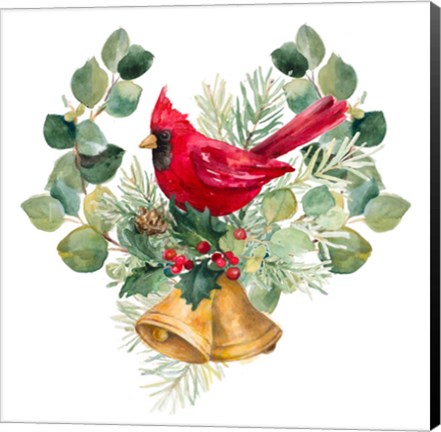 Framed Northern Cardinal On Holiday Bells Print