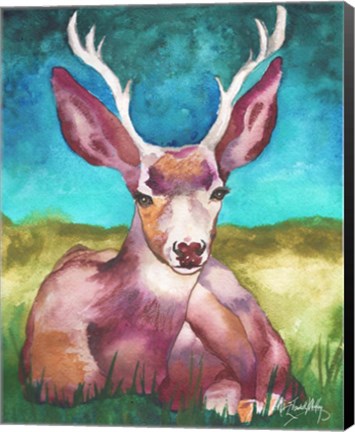 Framed Buck In A Field I Print