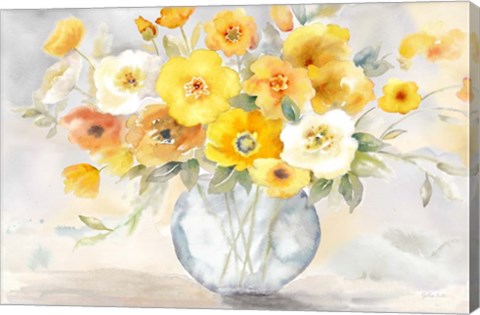 Framed Bright Poppies Vase yellow gray Print