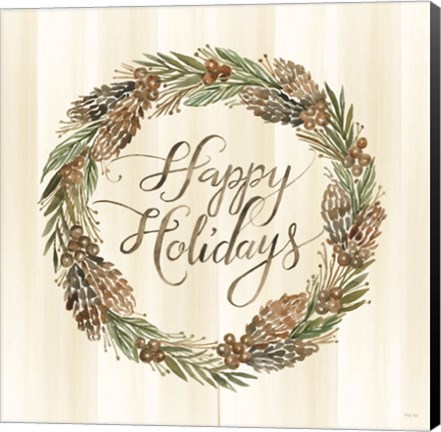 Framed Sage Happy Holidays Wreath Print