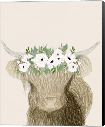 Framed Floral Crowned Bull Print