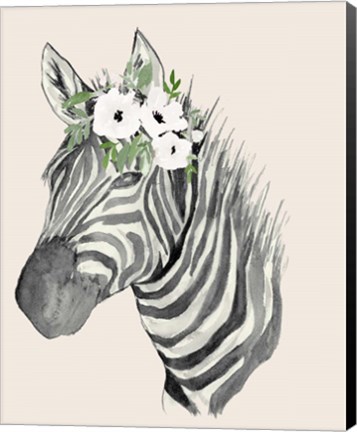 Framed Floral Crowned Zebra Print