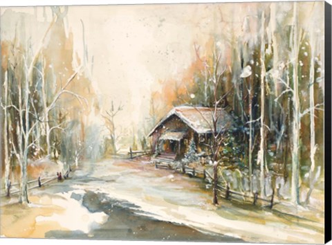 Framed Cabin In Snowy Woods Print