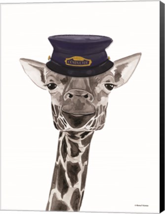 Framed Train Conductor Giraffe Print