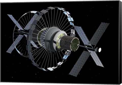 Framed 1970's Stanford University Study Depicting a Bernal Sphere Space Colony Print