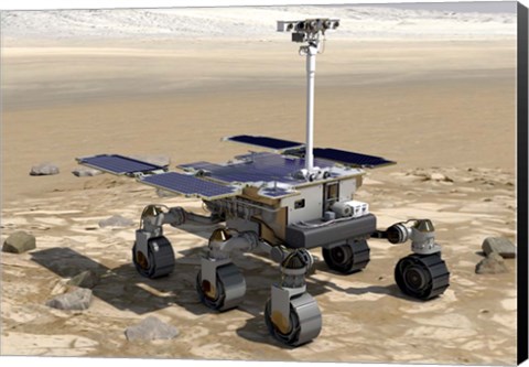 Framed Artist's Concept of the Rosalind Franklin Exomars Rover On a Mars Landscape Print