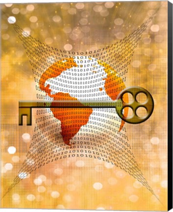 Framed Earth, Binary Code and Key Print