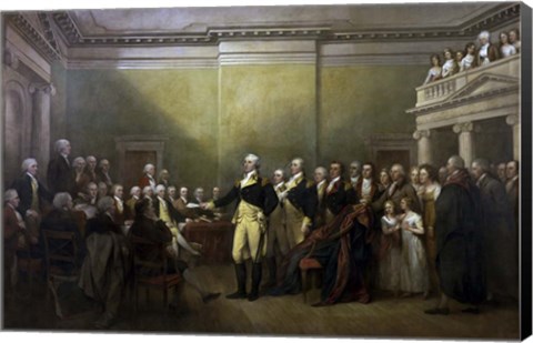 Framed General George Washington resigning his Commission Print