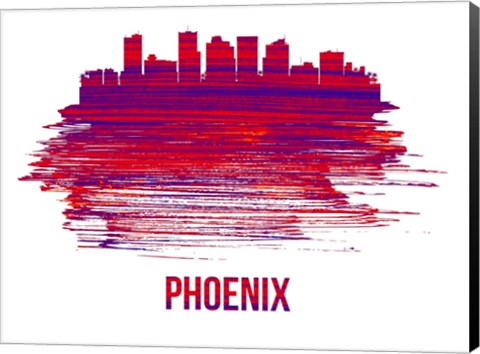 Framed Phoenix Skyline Brush Stroke Red Print