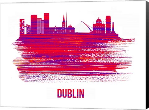 Framed Dublin Skyline Brush Stroke Red Print