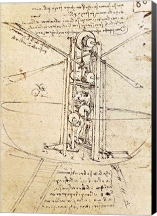 Framed Vertically Standing Bird's-winged Flying Machine Print