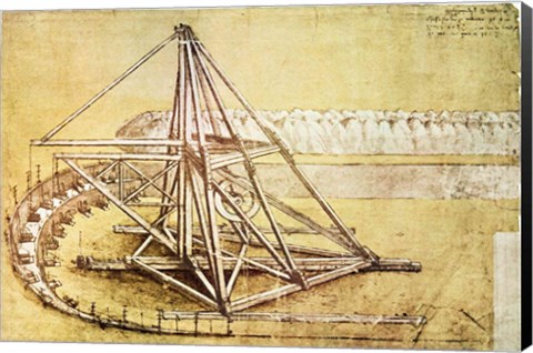 Framed Excavating Machine,from Codex Atlanticus Print